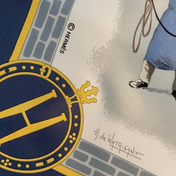 Hermes Silk Scarf Carre "LES HARAS NATIONAUX" Blue Silk Scarf - Picture 2 of 2